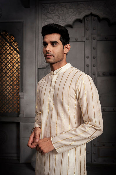 White Stripes Cotton Weave Kurta