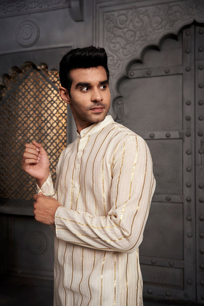 White Stripes Cotton Weave Kurta