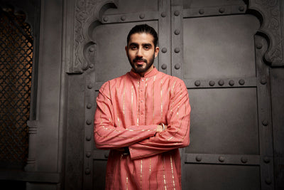 Peach Stripes Cotton Weave Kurta