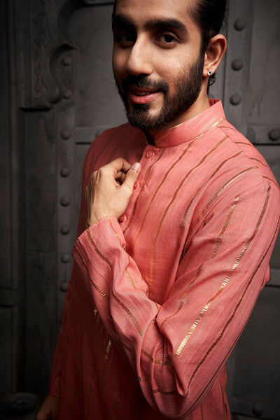 Peach Stripes Cotton Weave Kurta