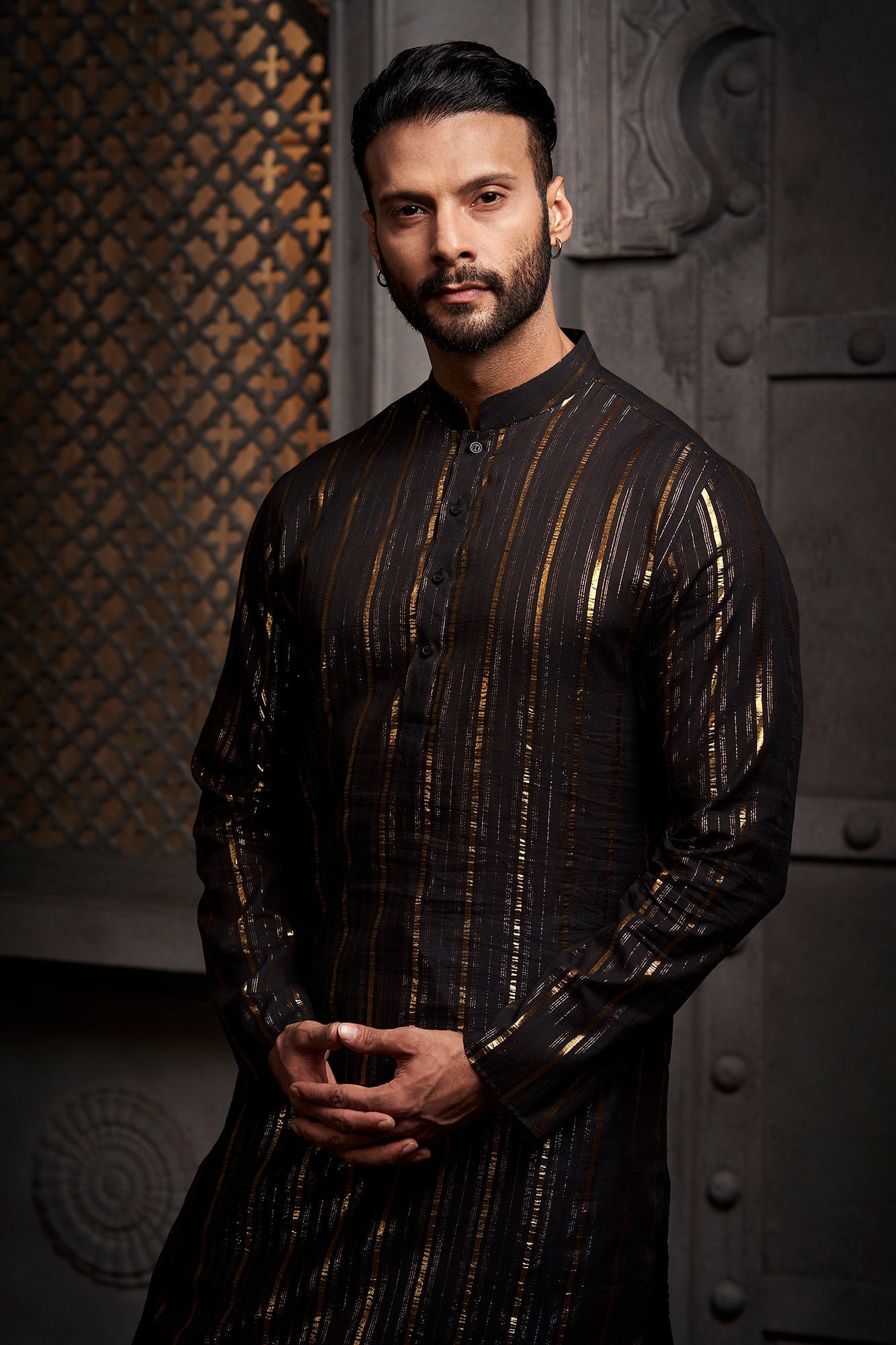 Black Stripes Cotton Weave Kurta