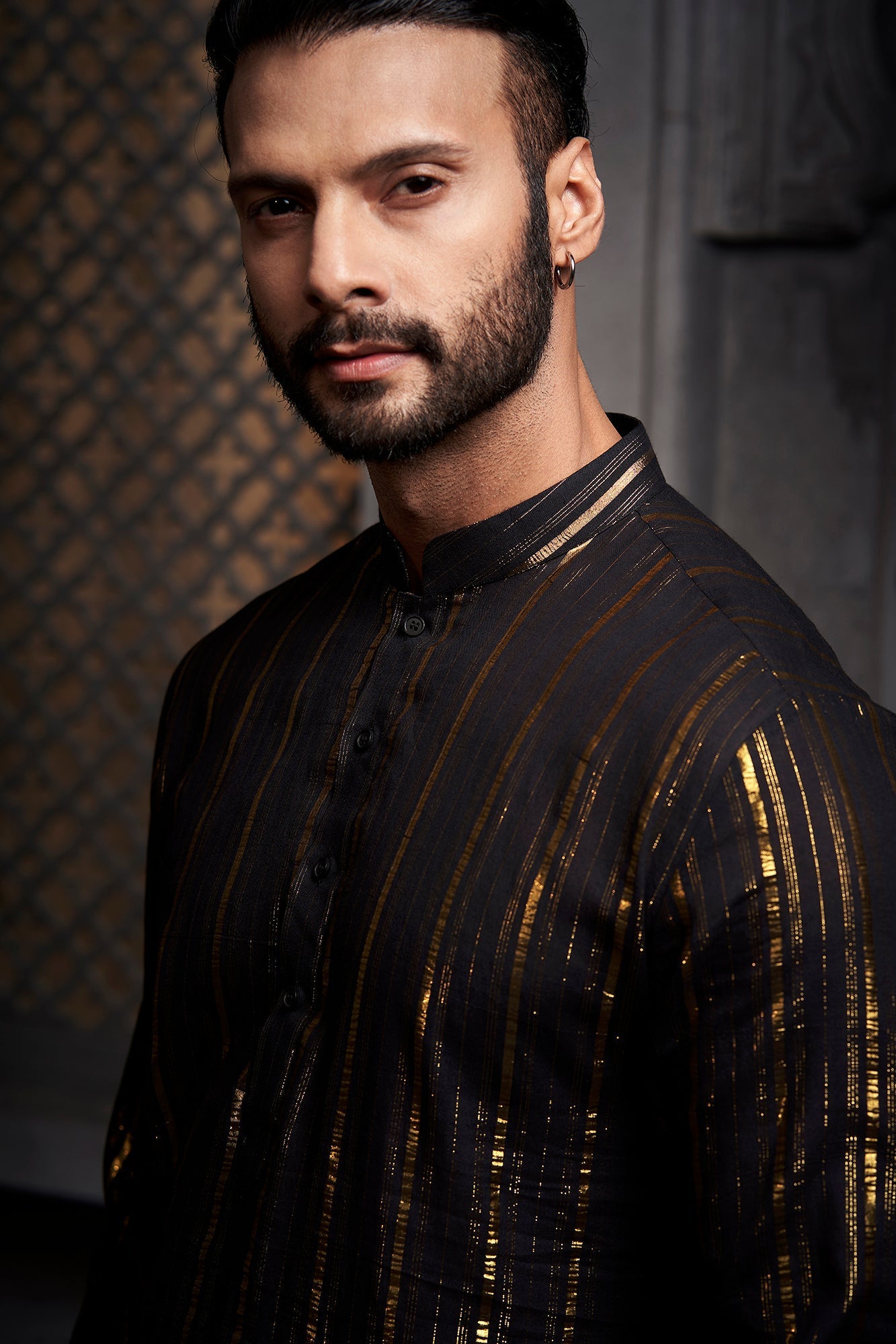 Black Stripes Cotton Weave Kurta