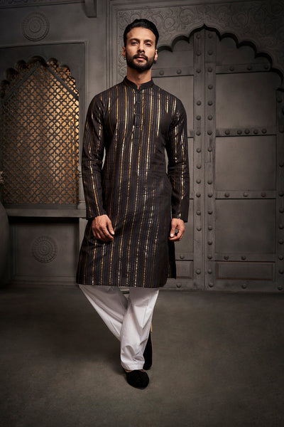 Black Stripes Cotton Weave Kurta