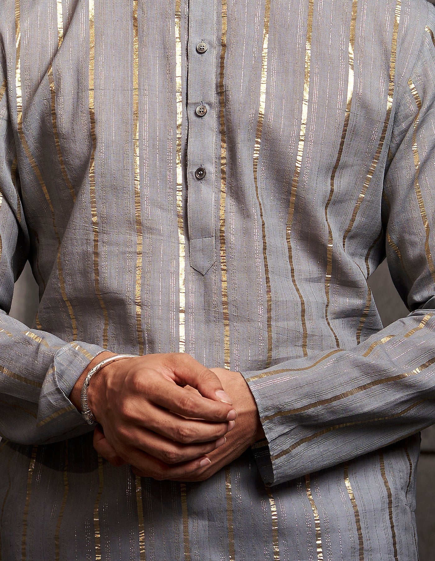 Grey Stripes Cotton Weave Kurta