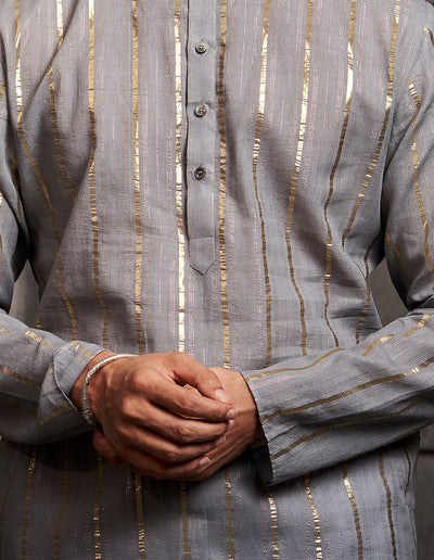Grey Stripes Cotton Weave Kurta