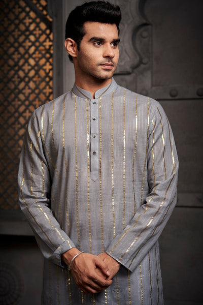 Grey Stripes Cotton Weave Kurta