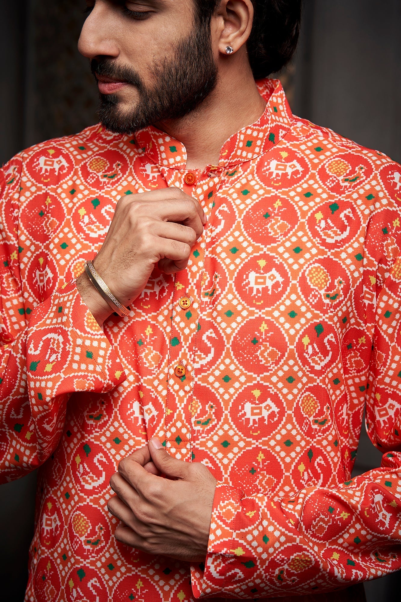 Orange Cotton Print Kurta