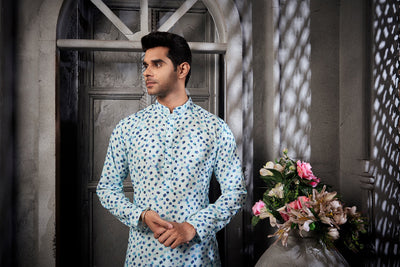 Turquoise Blue Cotton Print Kurta