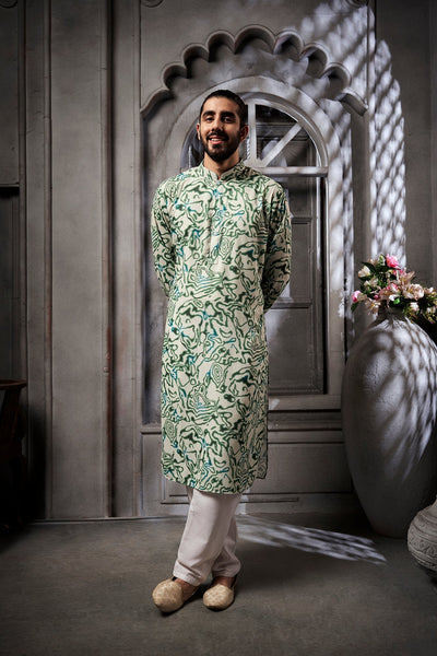 Green Abstract Cotton Print Kurta
