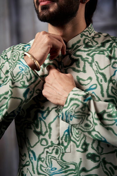 Green Abstract Cotton Print Kurta