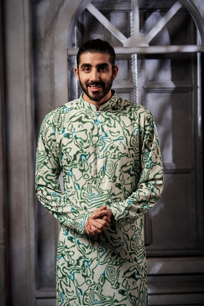 Green Abstract Cotton Print Kurta