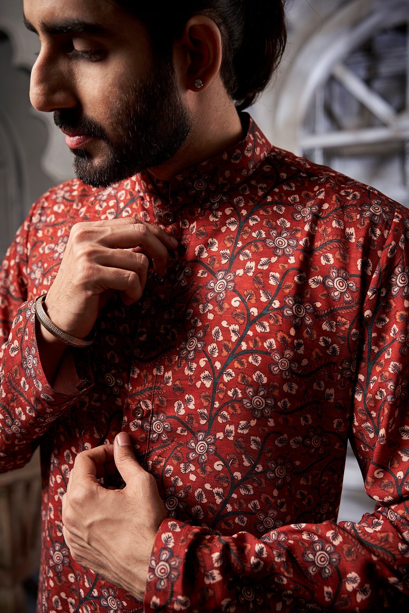 Brown Floral Cotton Print Kurta