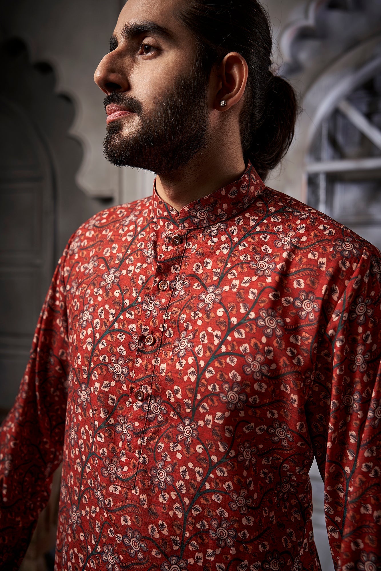 Brown Floral Cotton Print Kurta