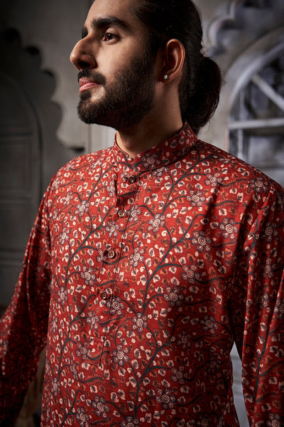 Brown Floral Cotton Print Kurta