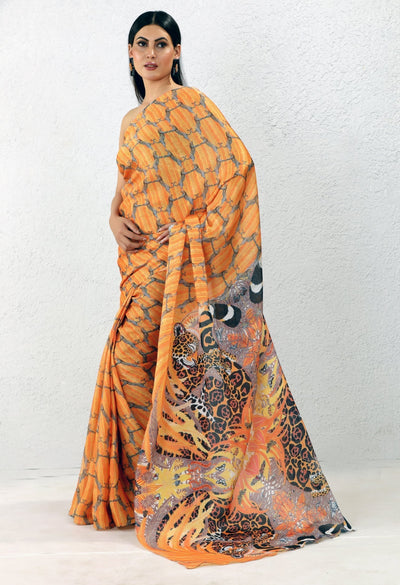 Bold Jaguar Georgette Print Saree