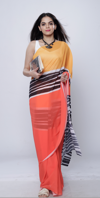Zebra Cross Georgette Print Saree