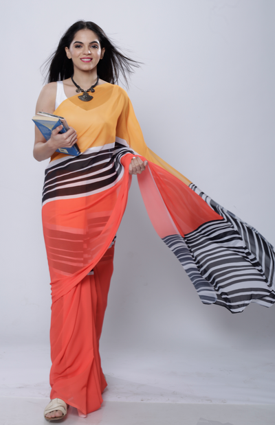 Zebra Cross Georgette Print Saree