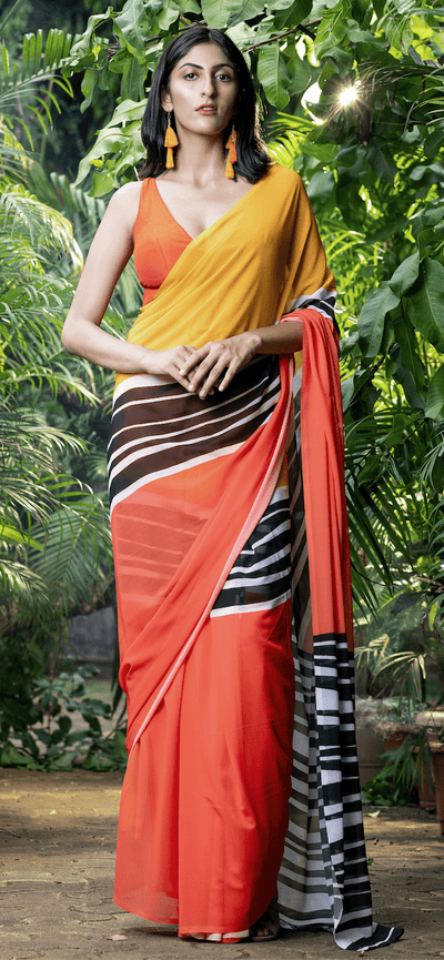Zebra Cross Georgette Print Saree