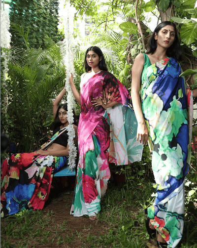 Monday Blues Georgette Print Saree
