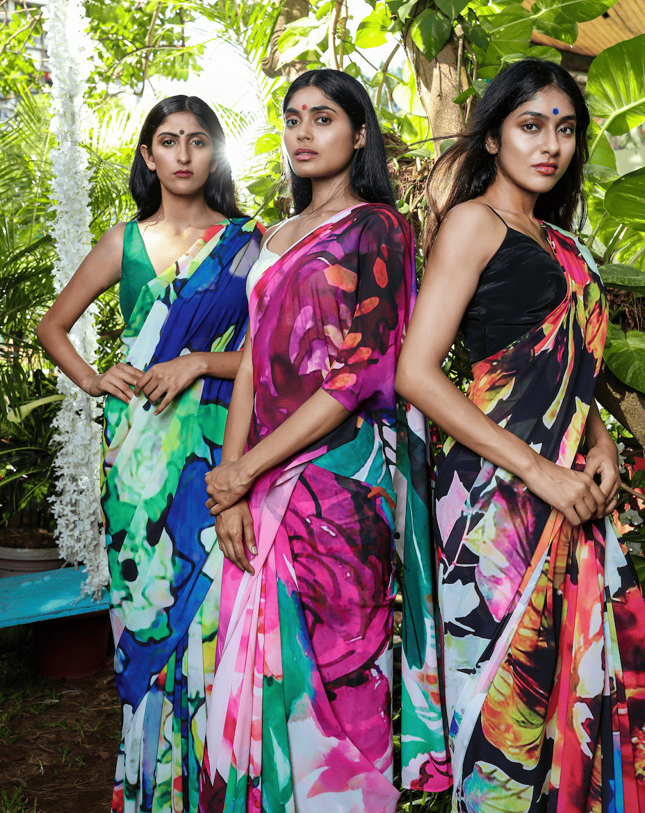 Monday Blues Georgette Print Saree