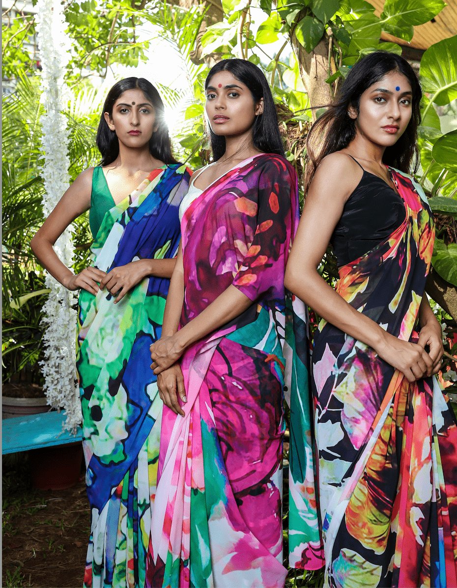 Intricate Florals Georgette Print Saree