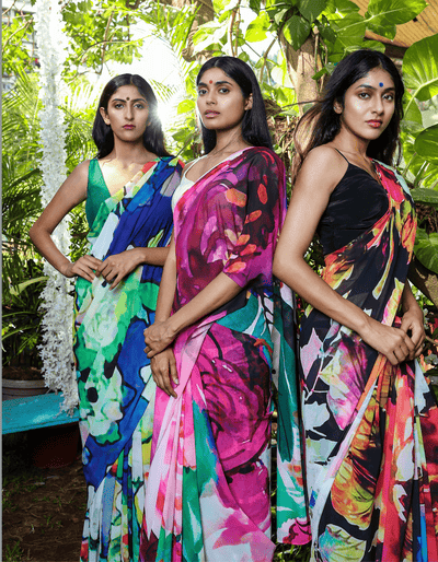 Intricate Florals Georgette Print Saree
