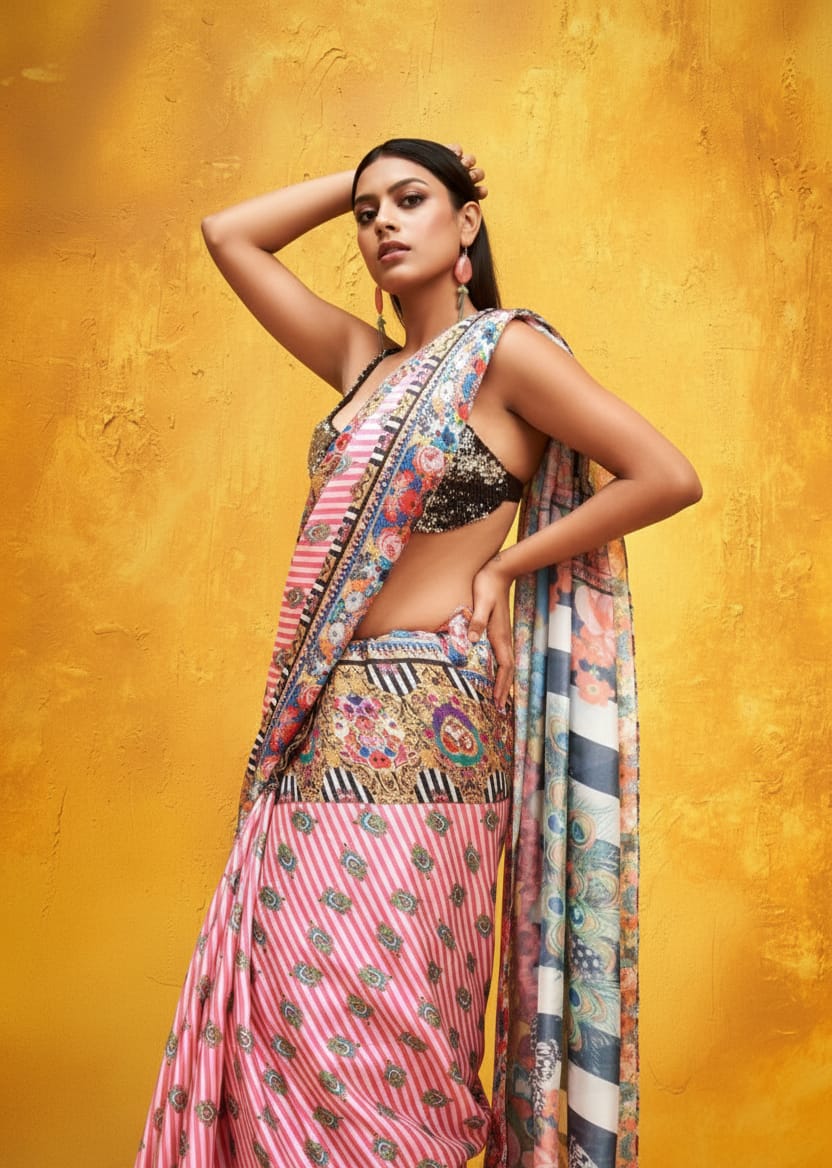Peacock Blush Georgette Print Saree