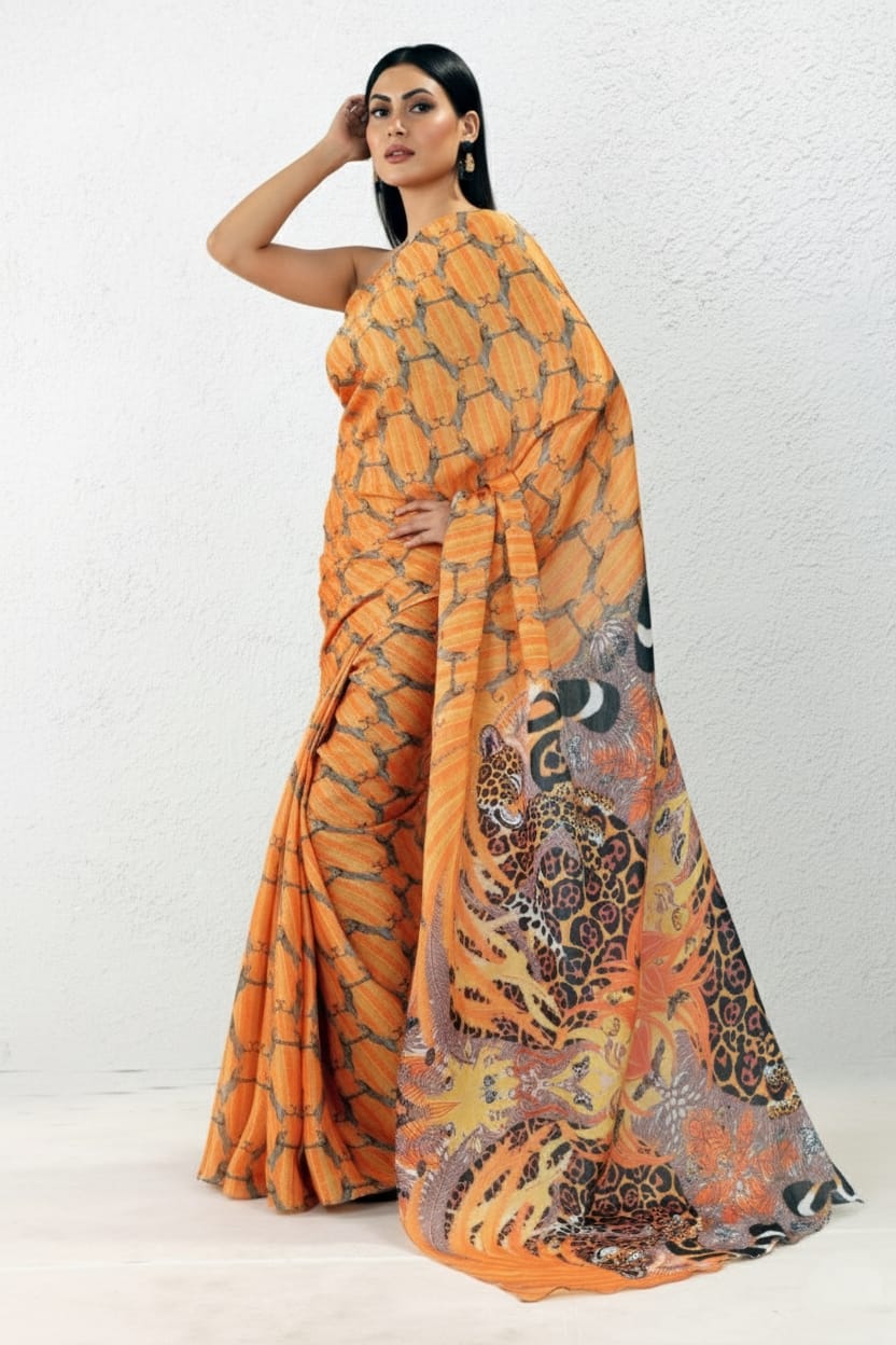 Bold Jaguar Georgette Print Saree