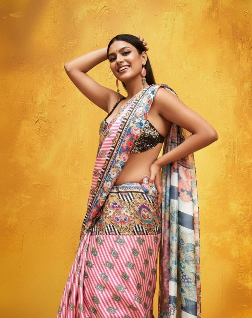 Peacock Blush Georgette Print Saree