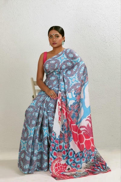 Slender Giraffe Georgette Print Saree