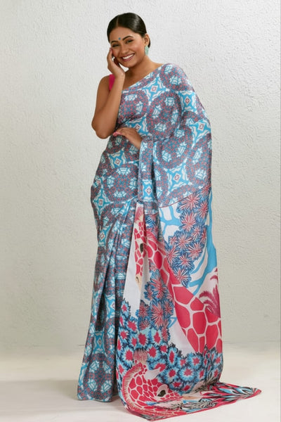 Slender Giraffe Georgette Print Saree