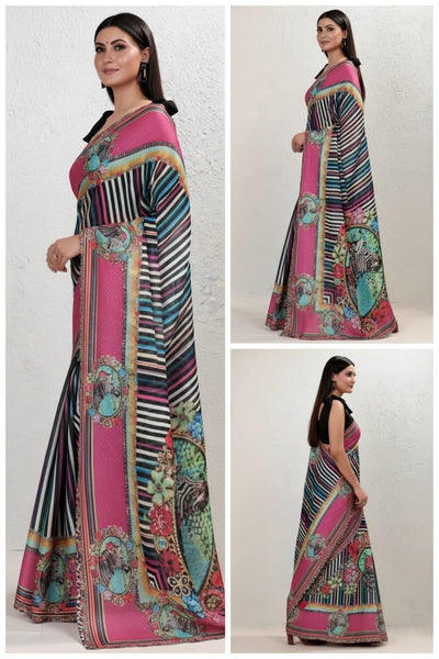 Captivating Zebra Georgette Print Saree