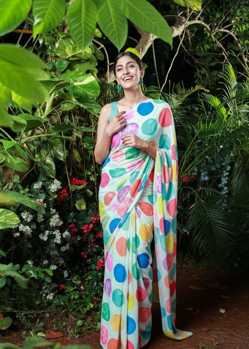 Circling Colours Georgette Print Saree