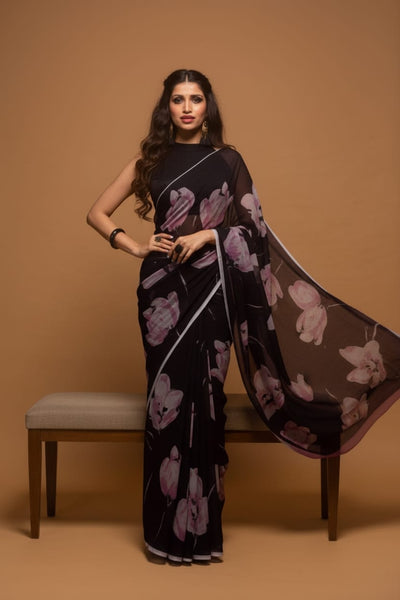 Shadow Floral Satin Print Saree