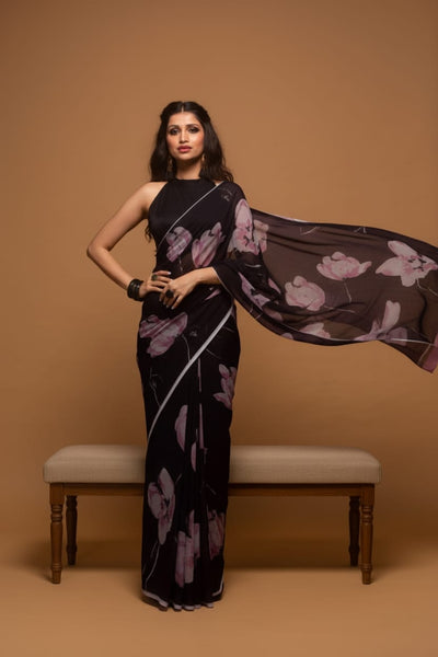 Shadow Floral Satin Print Saree
