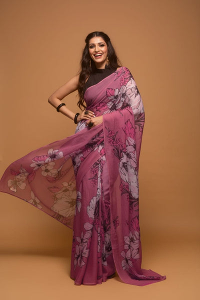 Floral Grove Satin Print Saree
