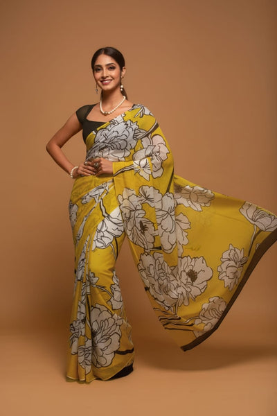 Dazzling Floral Satin Print Saree