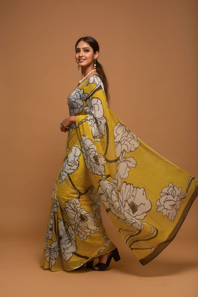 Dazzling Floral Satin Print Saree