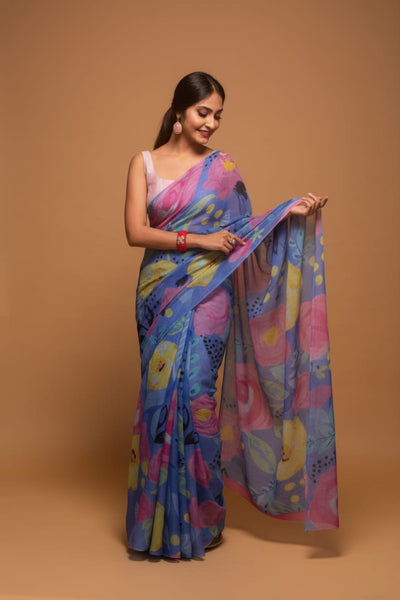 Floral River Satin Print Saree