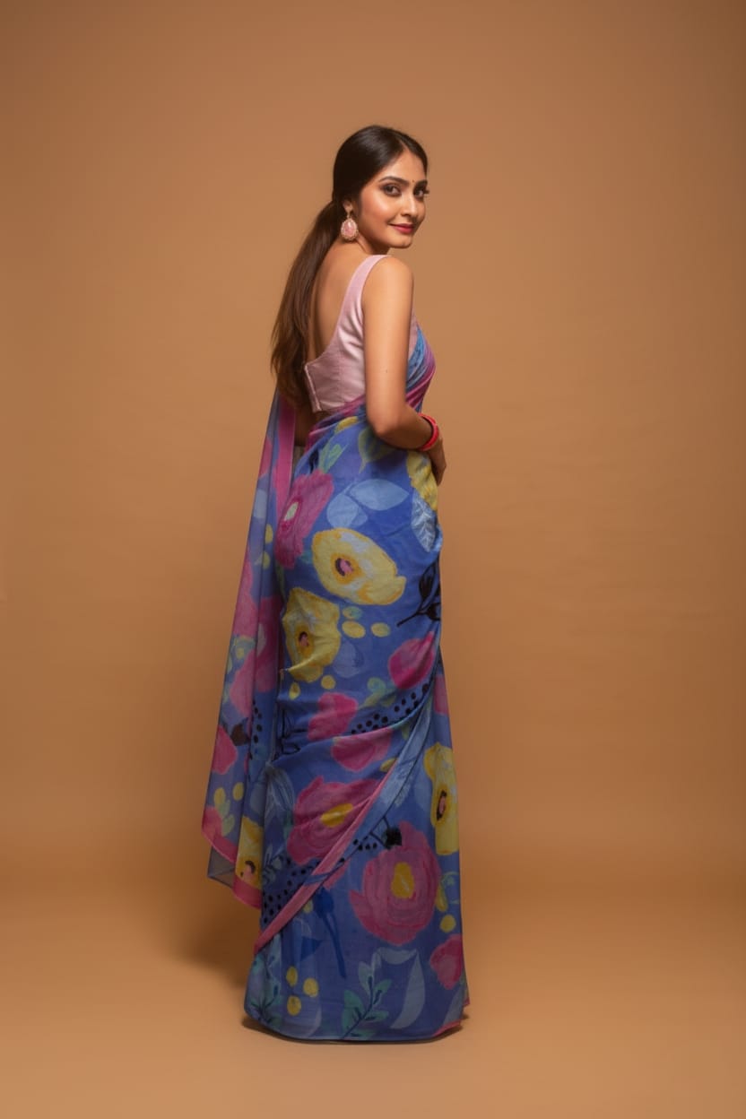 Floral River Satin Print Saree