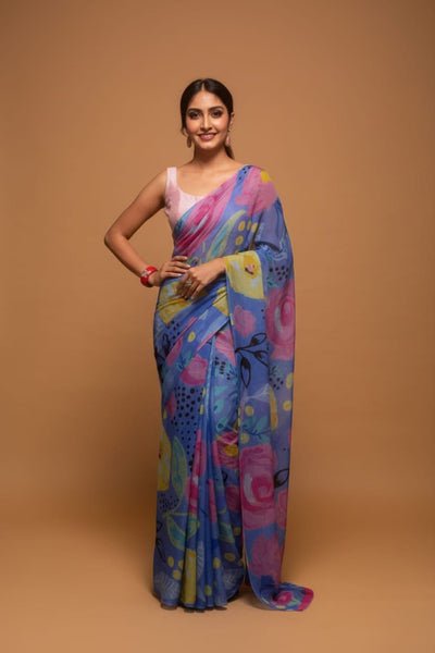 Floral River Satin Print Saree