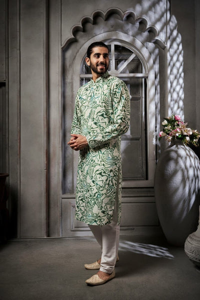 Green Abstract Cotton Print Kurta