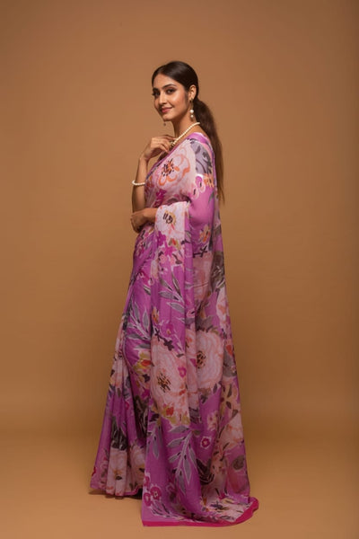 Floral Blush Satin Print Saree