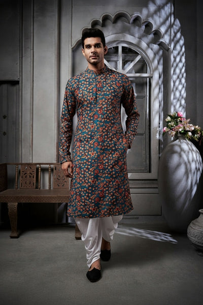 Dark Green Floral Cotton Print Kurta