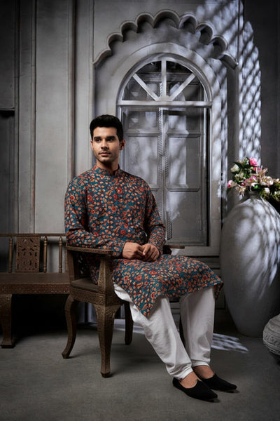 Dark Green Floral Cotton Print Kurta