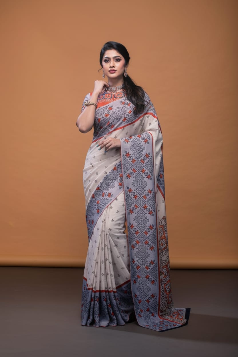 Intricate Maze Satin Print Saree