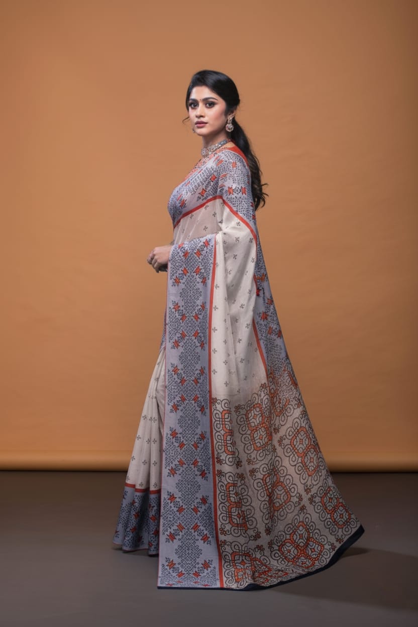 Intricate Maze Satin Print Saree