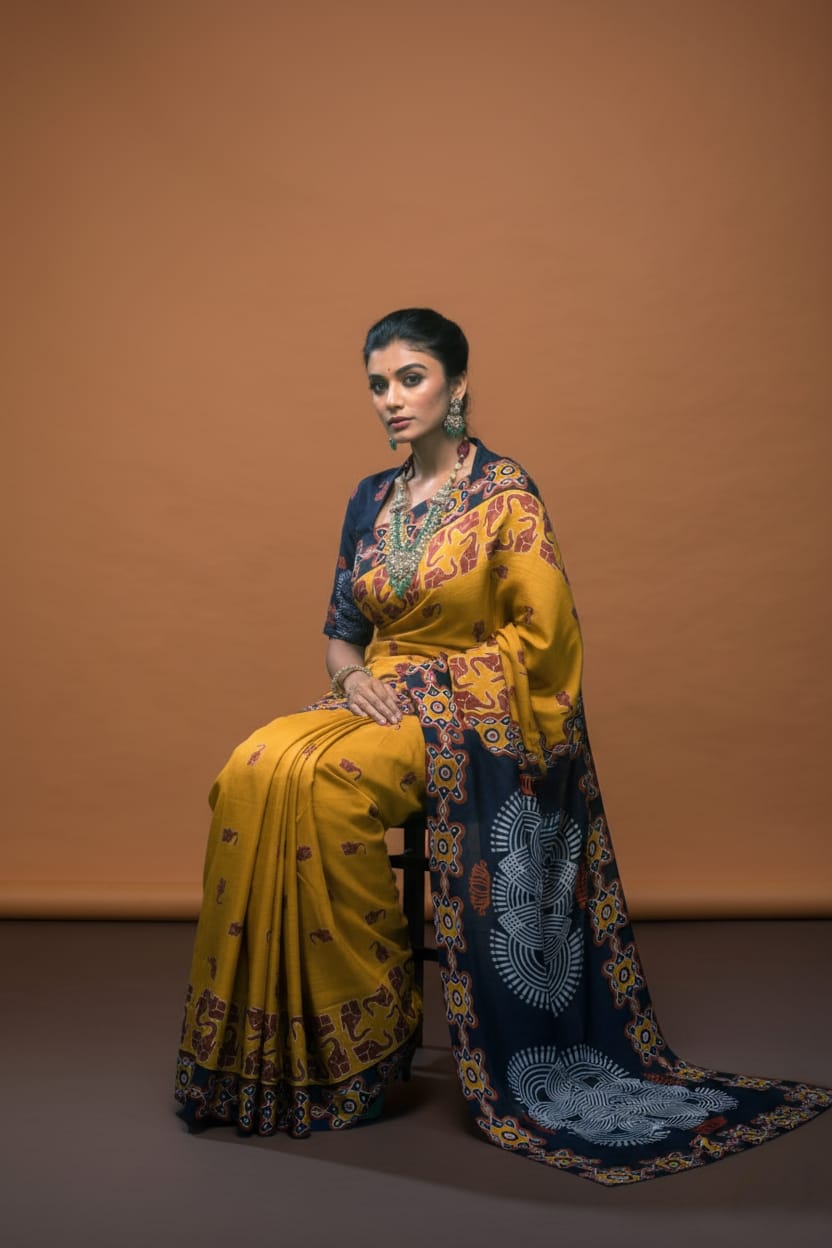 Elephant Queen Satin Print Saree