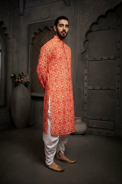 Orange Cotton Print Kurta