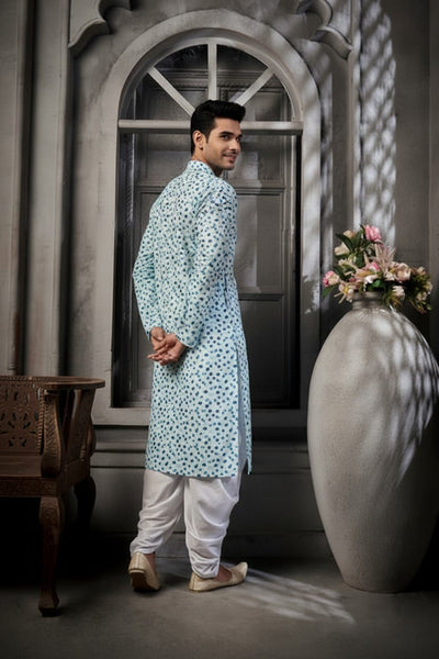 Turquoise Blue Cotton Print Kurta